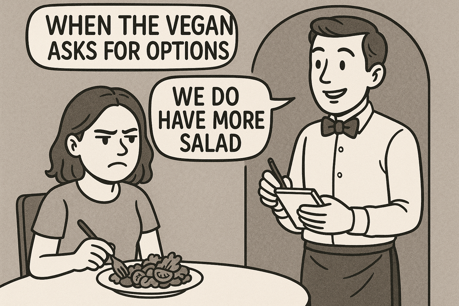Restaurant only has salad for vegans meme